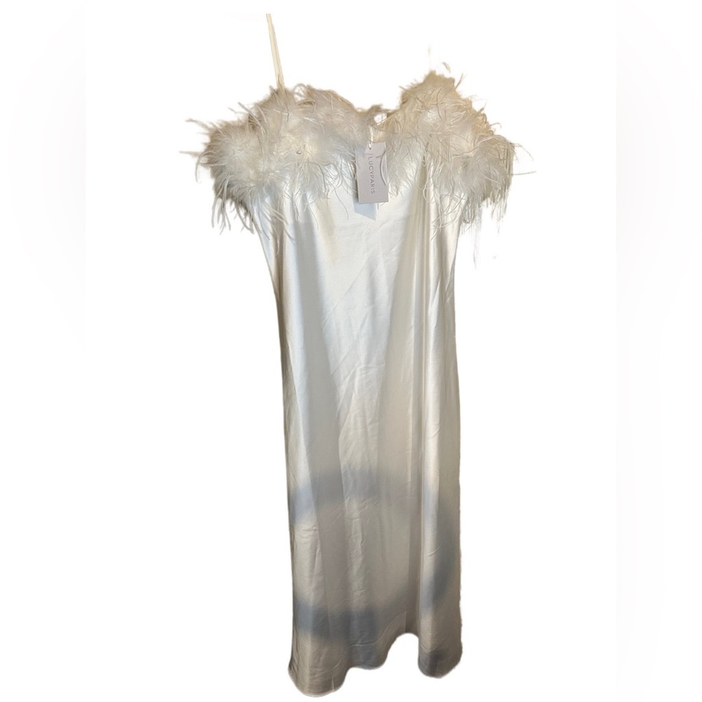Lucy Paris White Feather-Accent dress